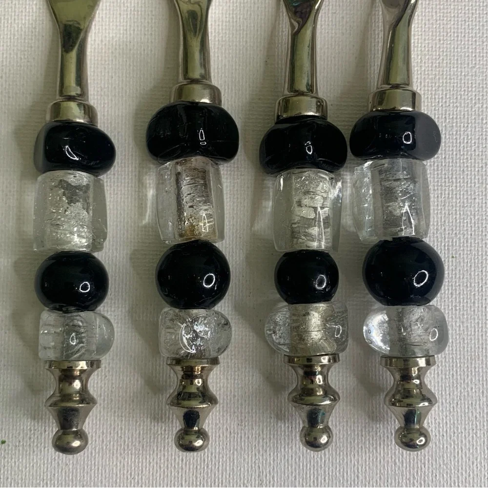 4 Glass Beaded Stainless Steel Forks Appetizers Olives Charcuterie Cocktail Set